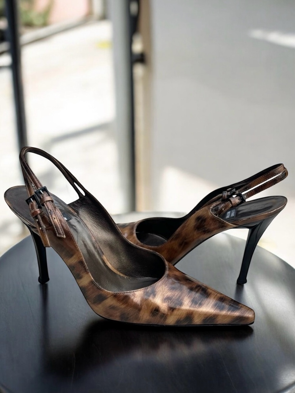 Stuart Weitzman Patent Slingback Pumps Animal Print